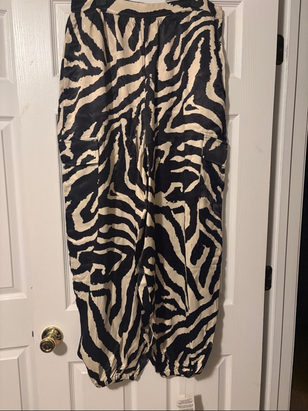Topshop Black & Cream Zebra-Print Cargo Pants